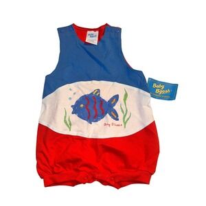 Vintage Baby B'gosh‎ 3-6 Months Red Blue Fish Romper One Piece Sleeveless NWT